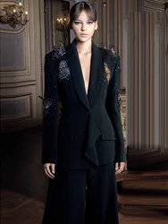 2024 Fall/Winter New Star Fashion Heavy Craft 3D Butterfly Beaded and Rhinestone-Embellished Blazer and Pants Two-Piece Set