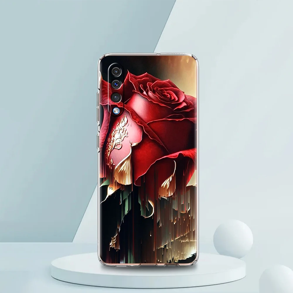 Colored Roses Transparent Phone Case for Samsung Galaxy A12 A50 A52 A70 A40 A10 A20 A30 A02 A03S A04 Cover Silicone Shell Capas