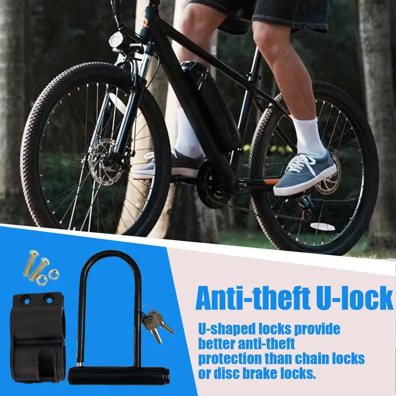 Anti-Theft Cycling Locks Metal Anti-Theft Motorcycles U-Lock Black Cycling U Lock User-Friendly Scooter Lock For Commuting