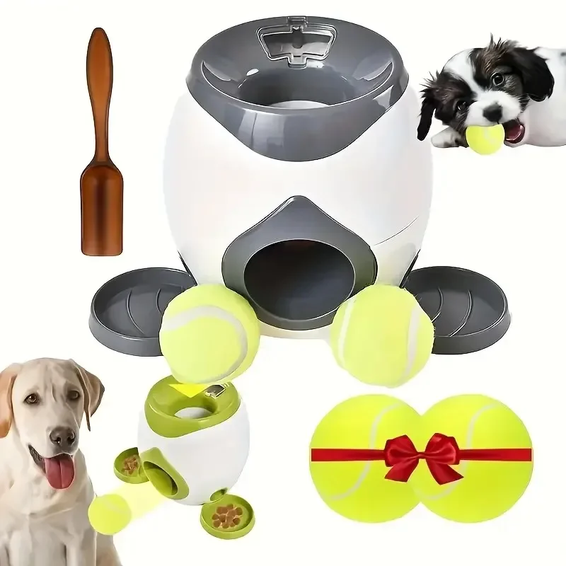 2-in-1 Pet Interactive Toy Dog Tennis Throwing Training Reward Machine Fun Feeding Machine Automatic Feeder Pet Supplies