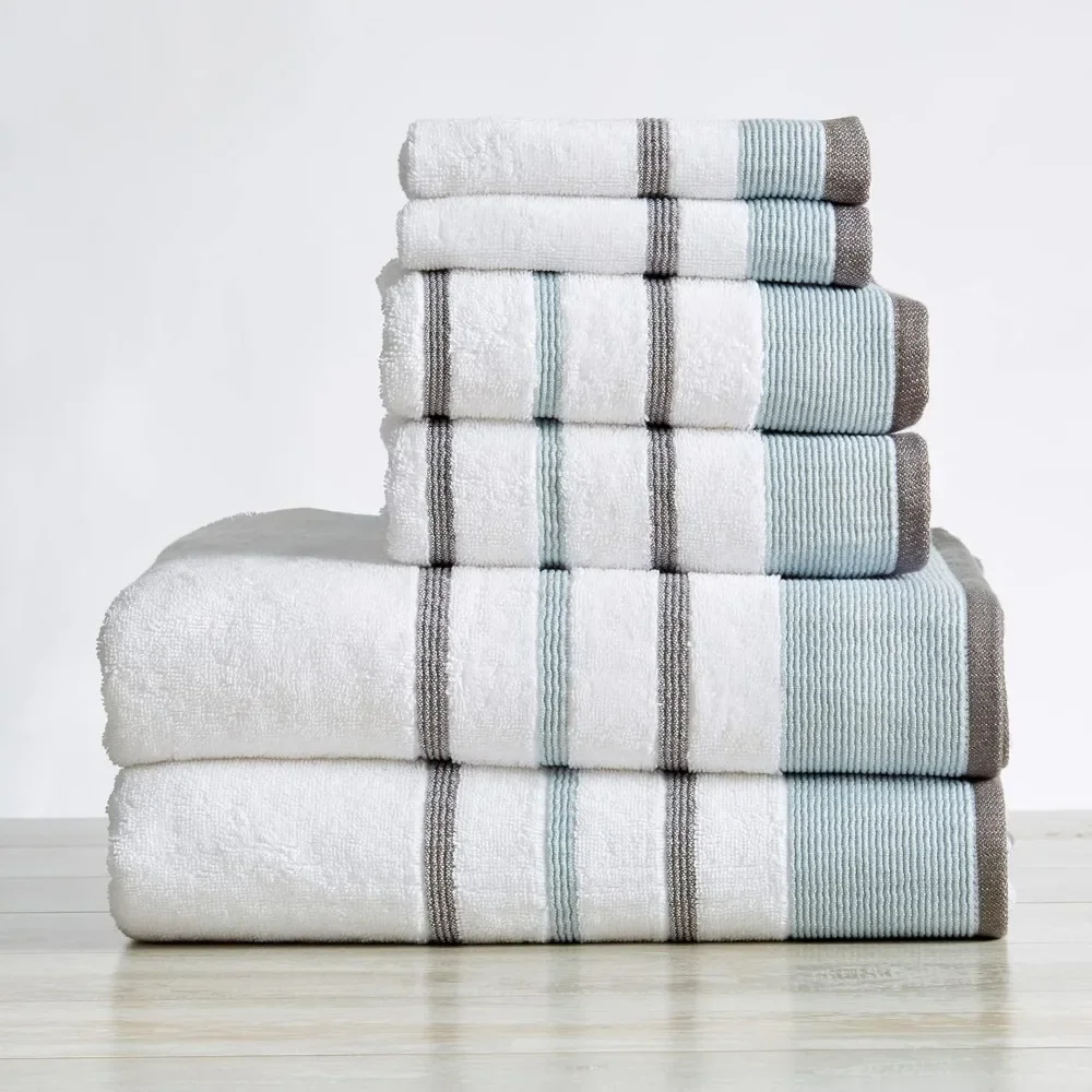 

6-Piece Towel Set Luxury Hotel/Spa Cotton Striped Towel Set, 500 GSM, Includes Bath Towels, Hand Towels and Washcloths