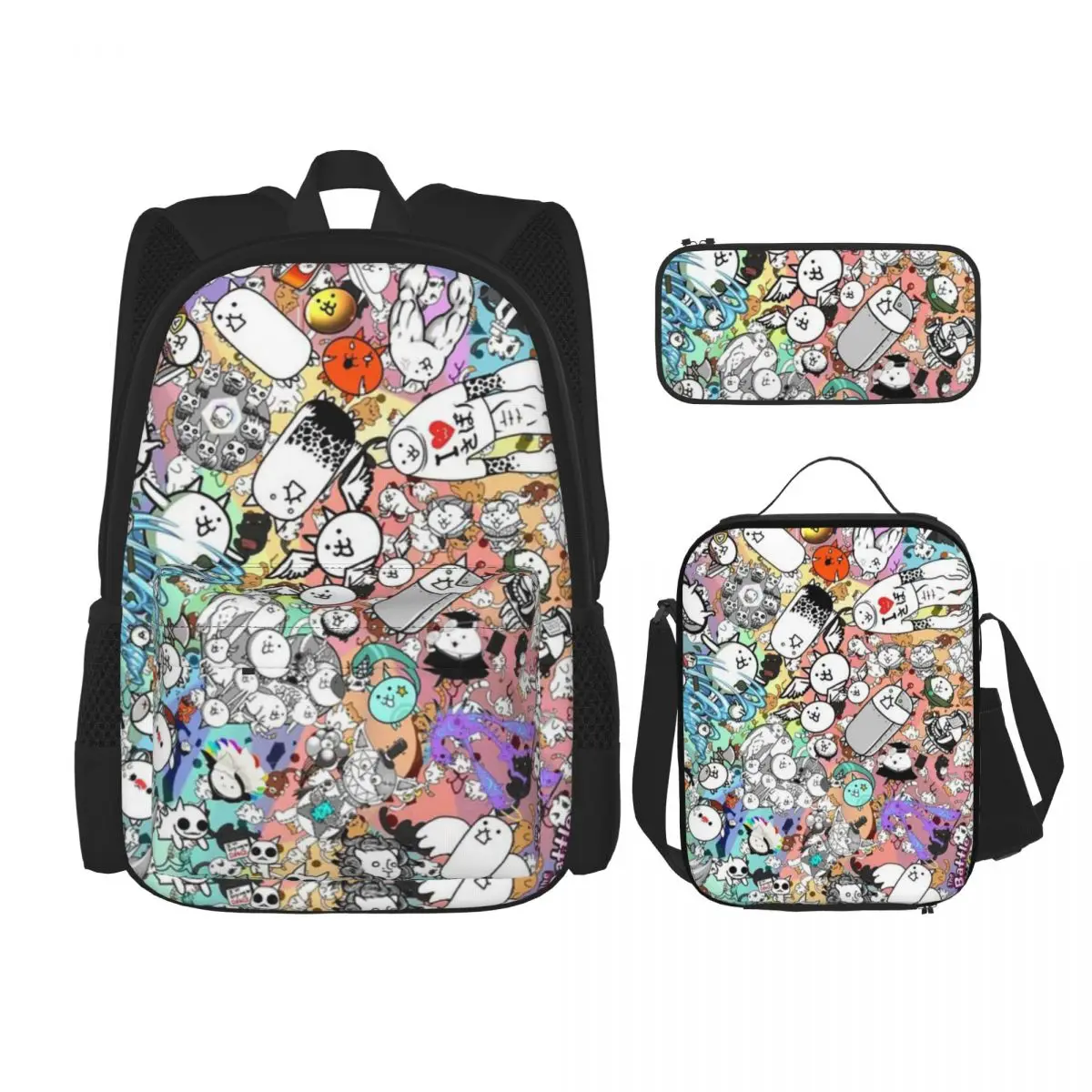 

Battle Cats Backpacks Boys Girls Bookbag Students School Bags Kids Rucksack Lunch Bag Pen Bag Three-Piece Set