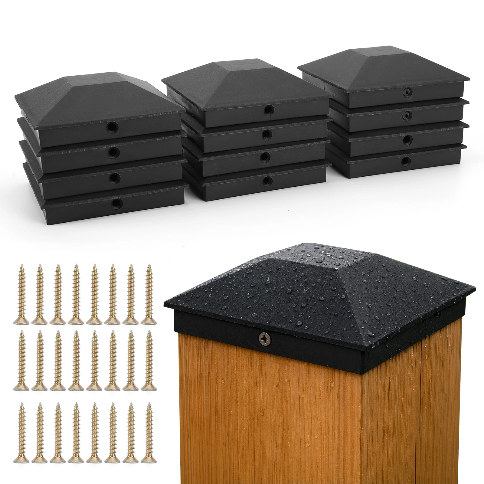 12 Pack Fence Post Caps with Screws Pyramid Posts Cap Cover Rustproof Outdoor Columns Cap for Wooden Poles of Decks Corridors