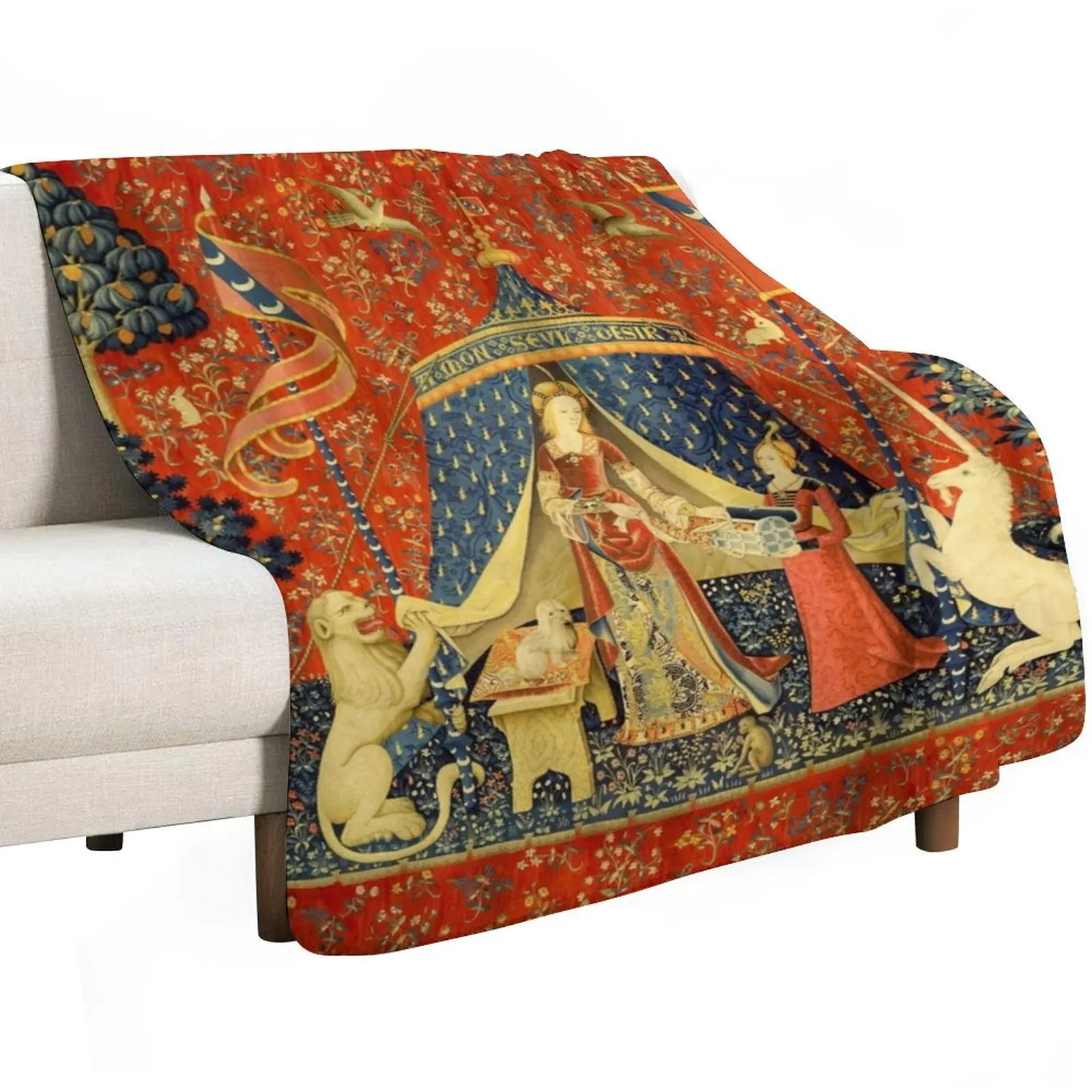 Lady and the Unicorn Medieval Tapestry Throw Blanket Travel Size Cozy Blanket for Plane Train