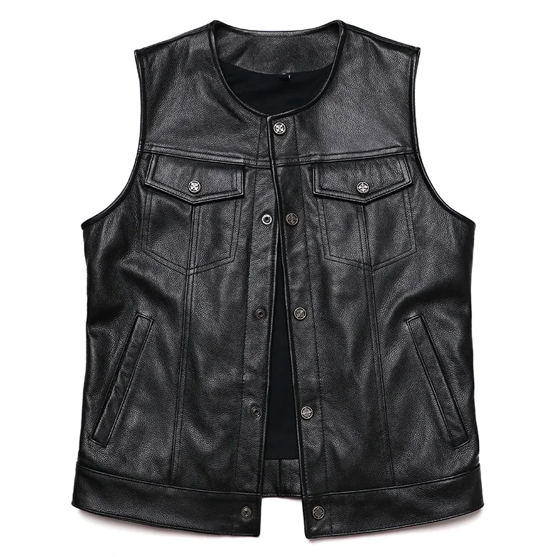 Sons of Anarchy Classical Genuine Leather Vest Man 100% Cowhide Motorcycle Club Sleeveless Jacket Slim Biker Waistcoat