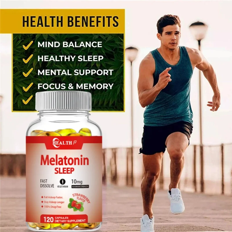 Melatonin 10mg, Sleep Dietary Supplement, 120 Strawberry Flavored Capsules, Contains Melatonin - Healthy Sleep