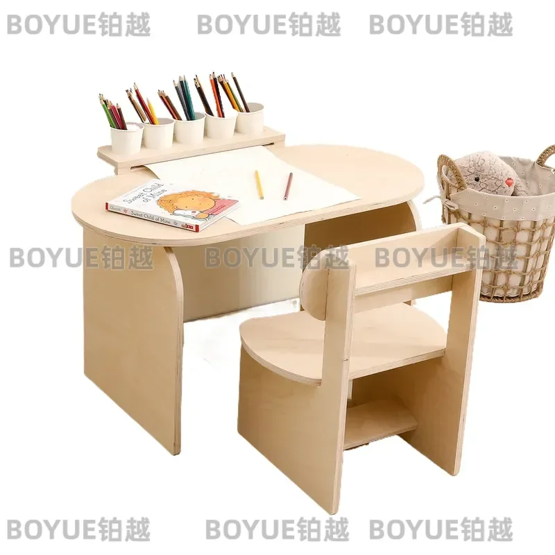 Modern Wooden Kids Study Desk and Chair Set High Quality Children Writing Table Ergonomic Student Furniture for Home School