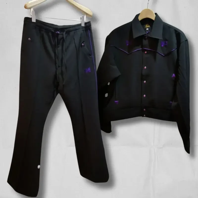 Oversized Purple Embroidered Butterfly Coat 1:1 Quality Black Palace Suit Casual Pants Men Women Buckle Jackets with Tags