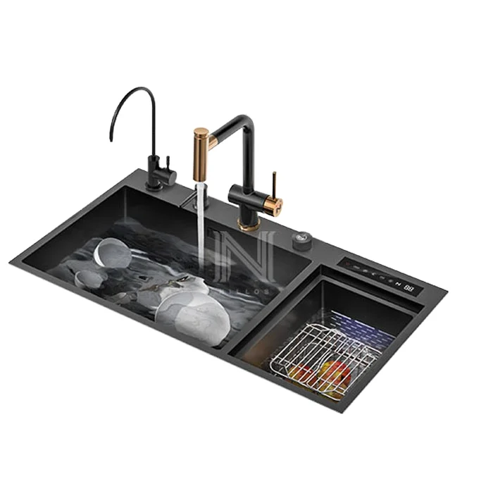 With Mobile Phone Holder&Spray Gun  New Trends Handmade Smart Waterfall Multi-Functional Kitchen Sink