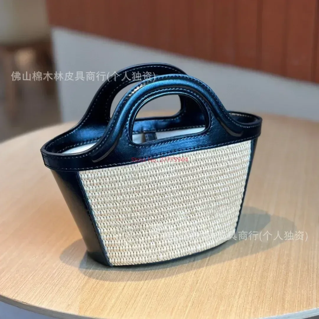 Paired High-quality Grass Woven Vegetable Basket Bag, Casual And Sweet Beach Bag, Full Leather Patent Leather Handbag, One Shoul