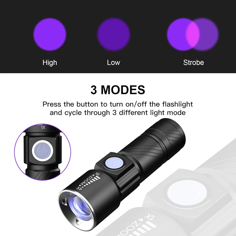 10W UV 395nm Blacklight USB latarka akumulatorowa niewidoczny marker atramentowy mocz psa pieniądze fluorescencyjne latarka z możliwością powiększania