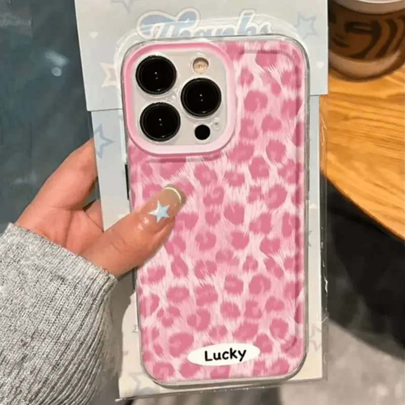 

Pink Leopard Print Pattern Phone Case For iPhone 16 15 14 13 12 11 Pro Max XS X XR 7 8 SE Plus 16E Transparent Soft Cover Cases