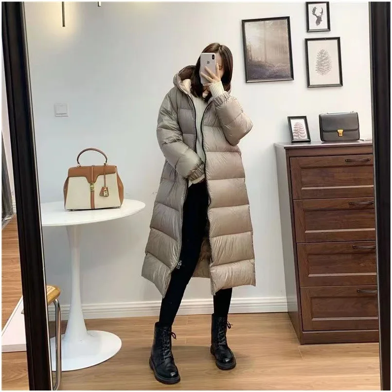 Winter New Woman Jackets Long Down Jacket Hooded Thickened Warm White Duck Down Loose Casual Women\'s Winter Puffer Jacket