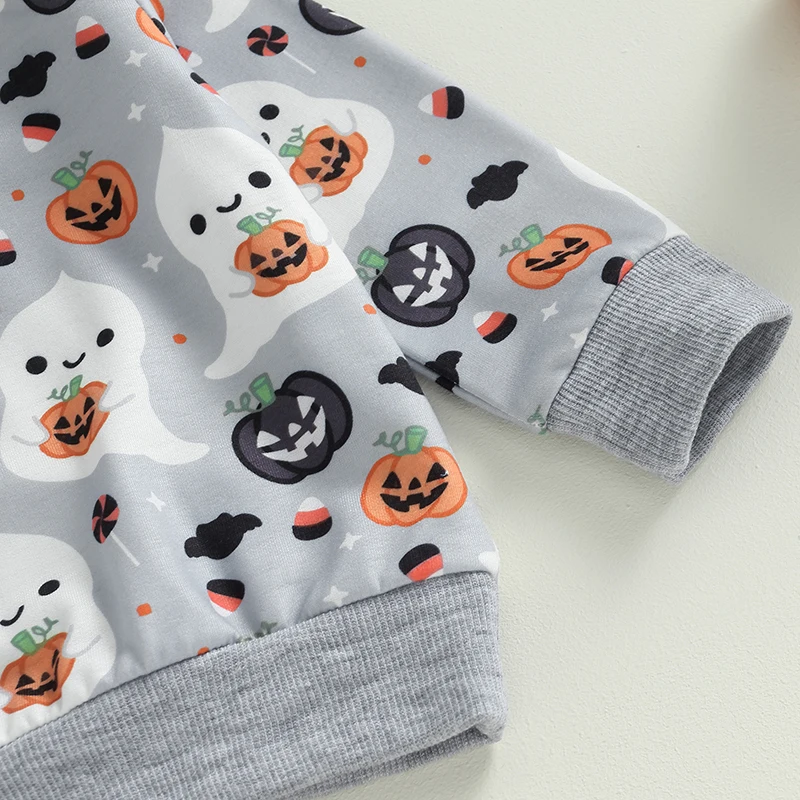 2023-06-11 Lioraitiin 0-3 anni Toddler Baby Boy Girl vestiti di Halloween Ghost Pumpkin Print felpa top pantaloni elastici Set