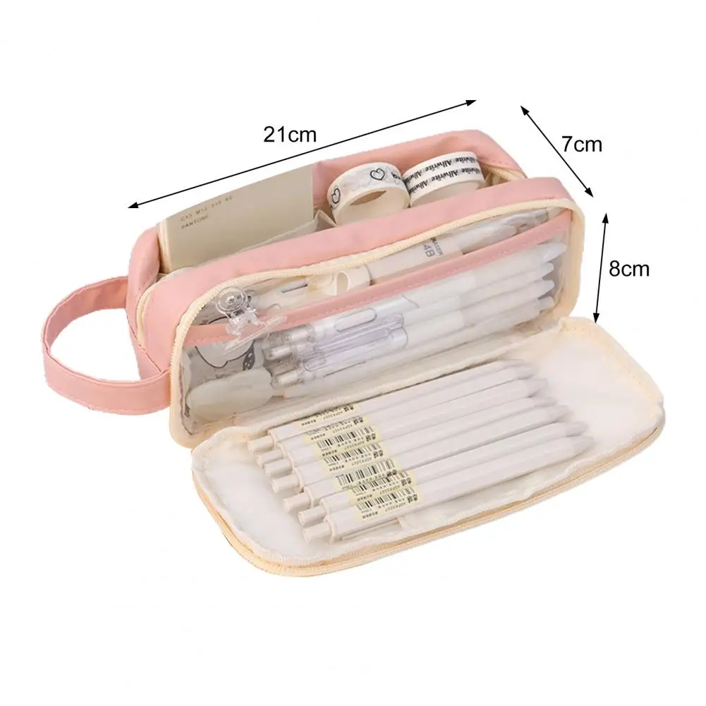 Pencil Case Large Capacity Double Layer Transparent Zipper Closure Waterproof Item Storage PVC Pencil Storage Bag Container