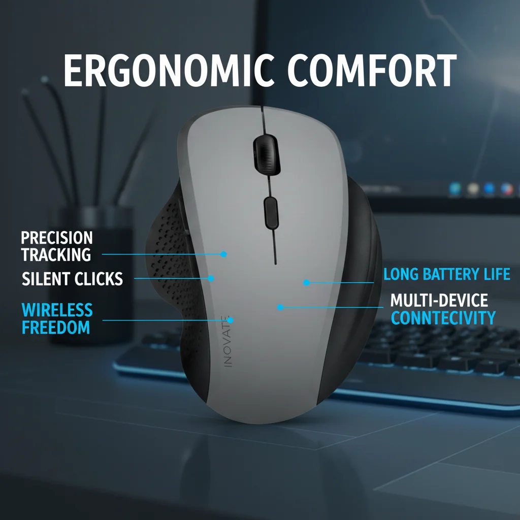 Bluetooth Wireless Mouse,2.4G Dual Mode Ergonomic Design Mic
