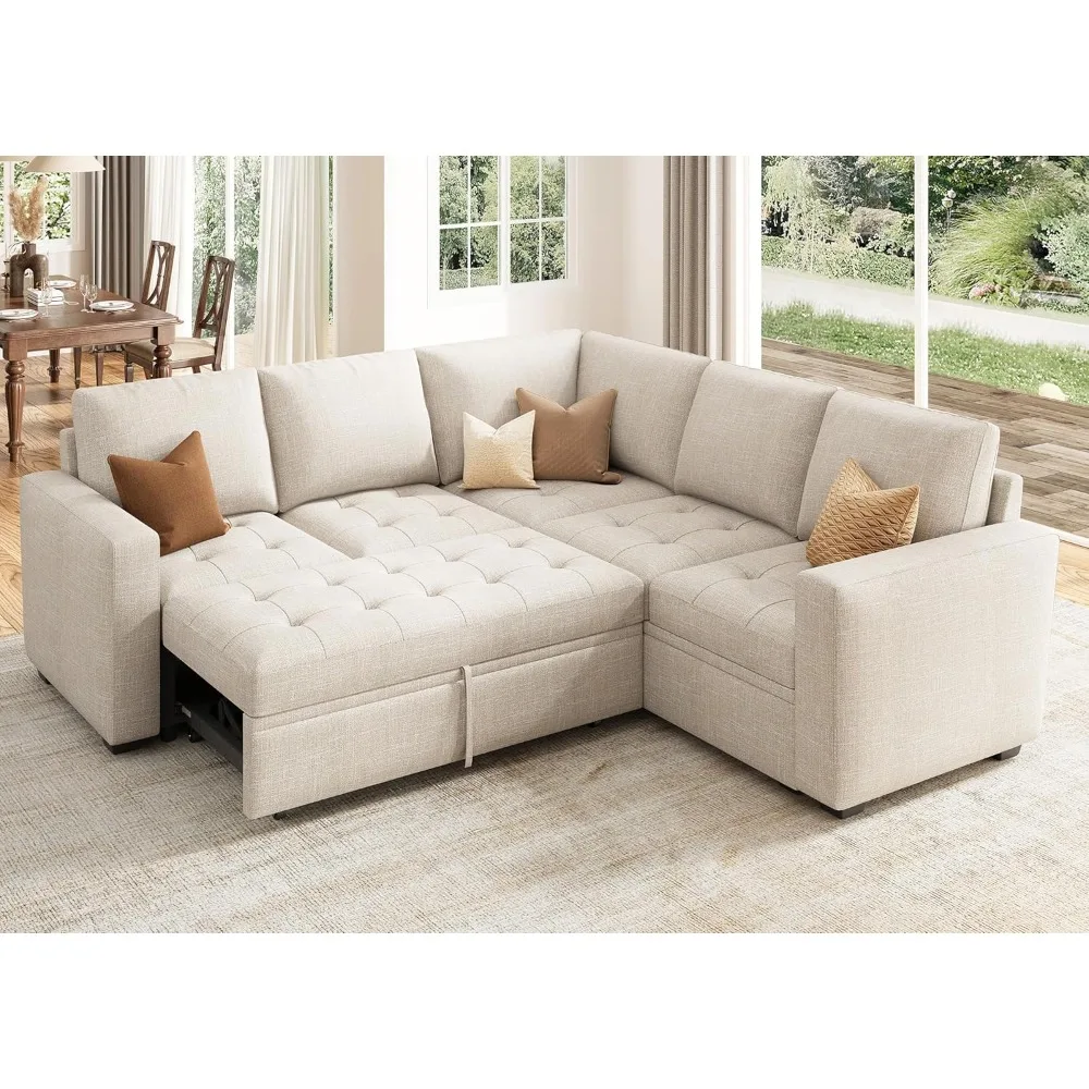 Sofa Bed Modular Sectional Sleeper Sofa with Pull Out Bed, Convertible L Shaped Sectional Couch with Storage, Sectional Couches