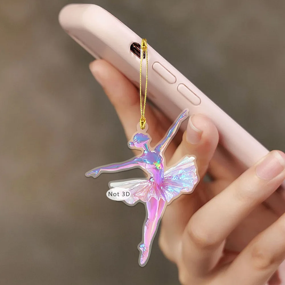 2D Flat Acrylic Fantasy Purple Angel Ballet Girl Pendant Key Chain Creative Backpack Charm Car Rearview Mirror Decorations