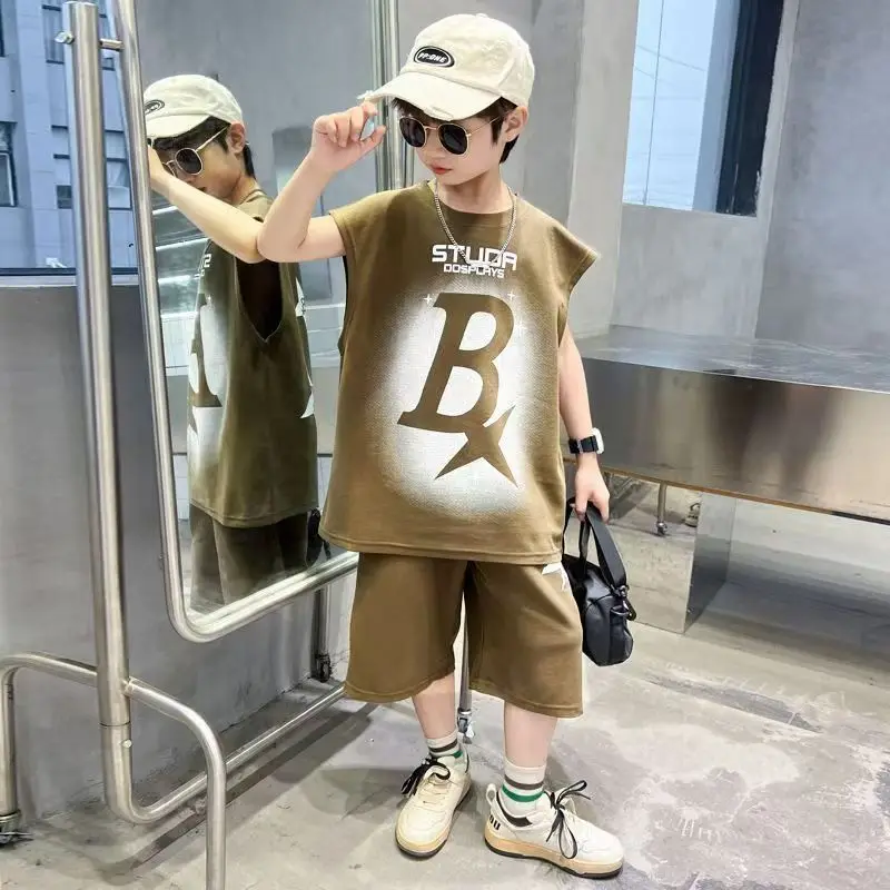 

Summer Teen Boys Alphabet T-Shirt Tops+Shorts Pant Student Workout Sets School Kids Tracksuit Children Jogging Outfits 5-16Years