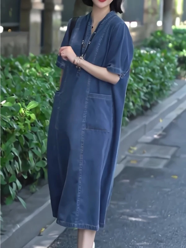 Corte holgado de longitud media V-Ne ort Sve Denim Dr mujer de talla grande novedad de verano Sle coreano Sle Casual cintura alta Dr