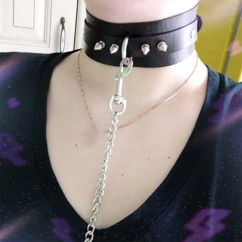 نساء بانك فو فو قلادة قلادة قلادة O-Ring Twilar مع مقود السلسلة