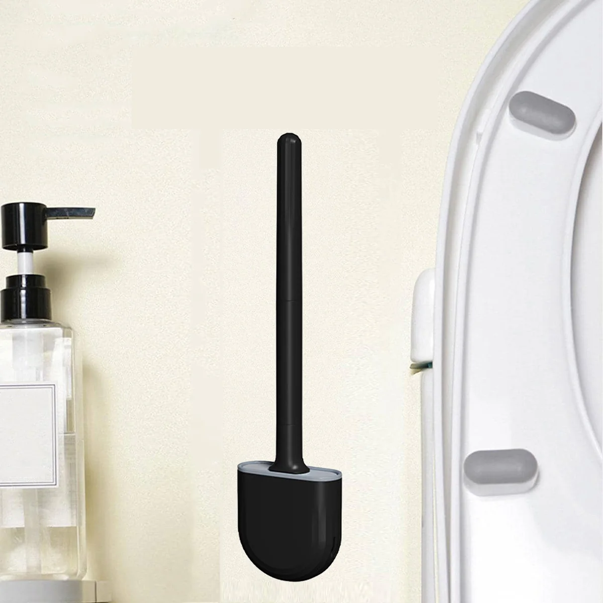 1pcs mini wall mounted toilet brush, soft silicone brush, no drilling required, clean toilets and bathrooms without dead corner