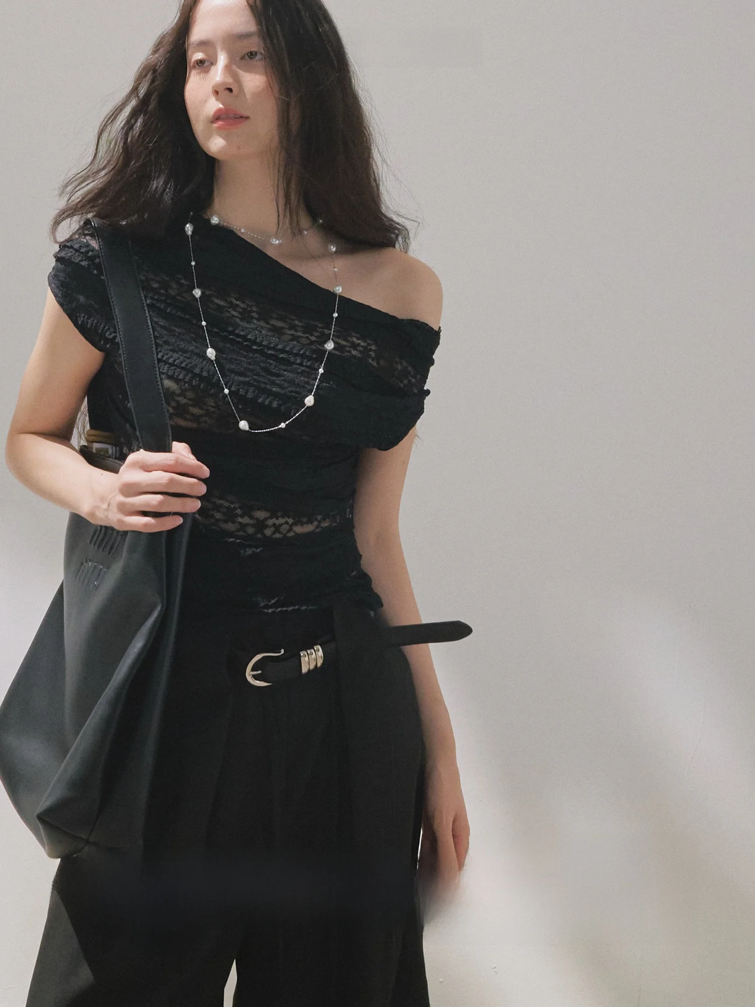 

Slimming Lace See-tough Sexy One-oulder Casual Top Korean Sle Commute Pure Color Polyester Nylon Spandex Summer Ladies ...