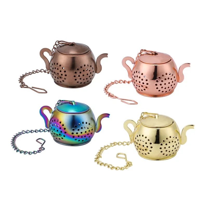 

Metal Tea Strainer Teapot Shape Loose Tea Infuser Stainless Steel Leaf Tea Maker Strainer Chain Drip Tray Herbal Spice Filter