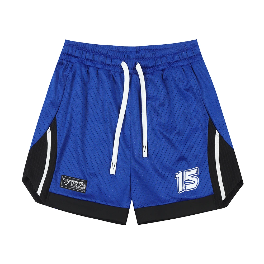 Street Style Mesh Basketball Shorts for Men Side Pockets Sweat Wiping Fabric Breathable Gym Shorts for Training Running