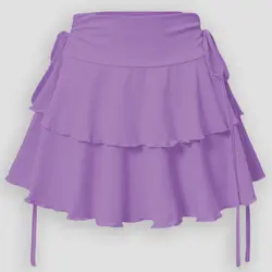 2025 New Women's A-line MiNi Half length Skirt Fashionable Elegant Versatile Sexy Ruffle Edge Fake Drawstring Ultra Short Skirt
