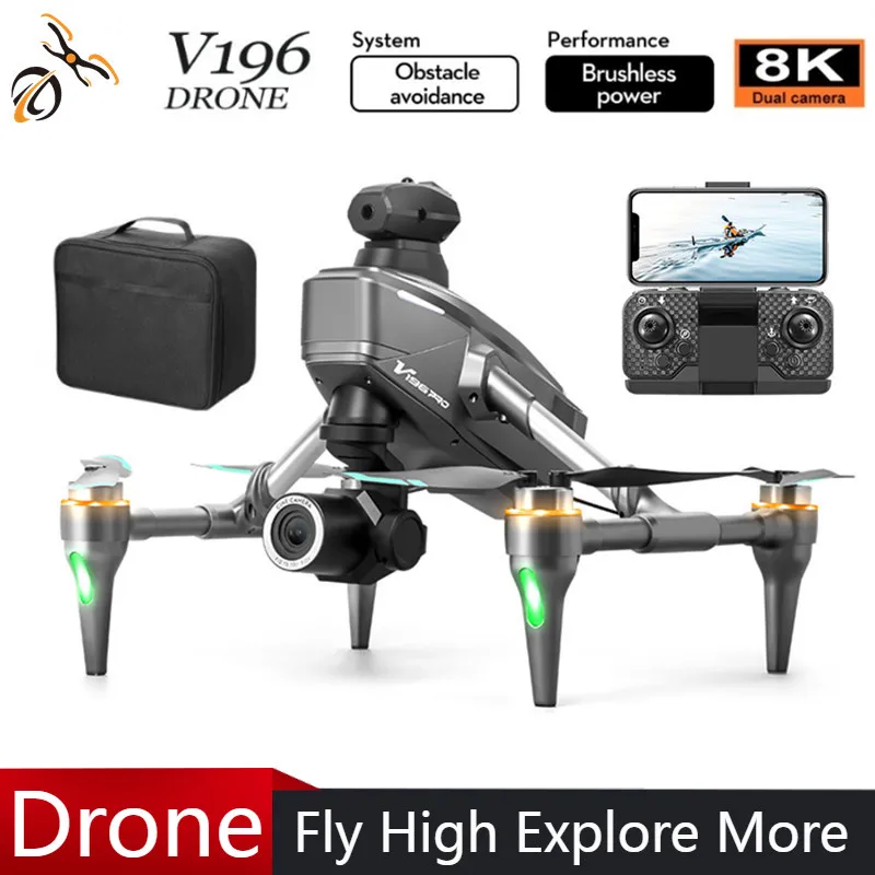 

2025 V196 Automatic Obstacle Avoidance Drone 8K HD Camera Aerial Photography WIFI Optical Localization Brushless Drone Gift toys