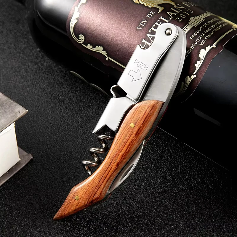 Metallic Double Hinged Waiter’s Corkscrew,Wine Key with Foil Cutter Loaded Lever Wine Bottle Opener Sharp Micro-Serrated Knife 4