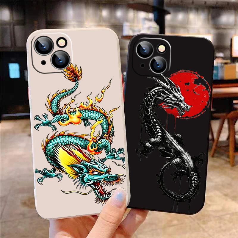 Chinese Divine Dragon For iPhone 15 14 7 8 Plus 13 12 11 Pro XS XR XS Max 13 12 Mini Phone Case Funda Liquid Silicone Back