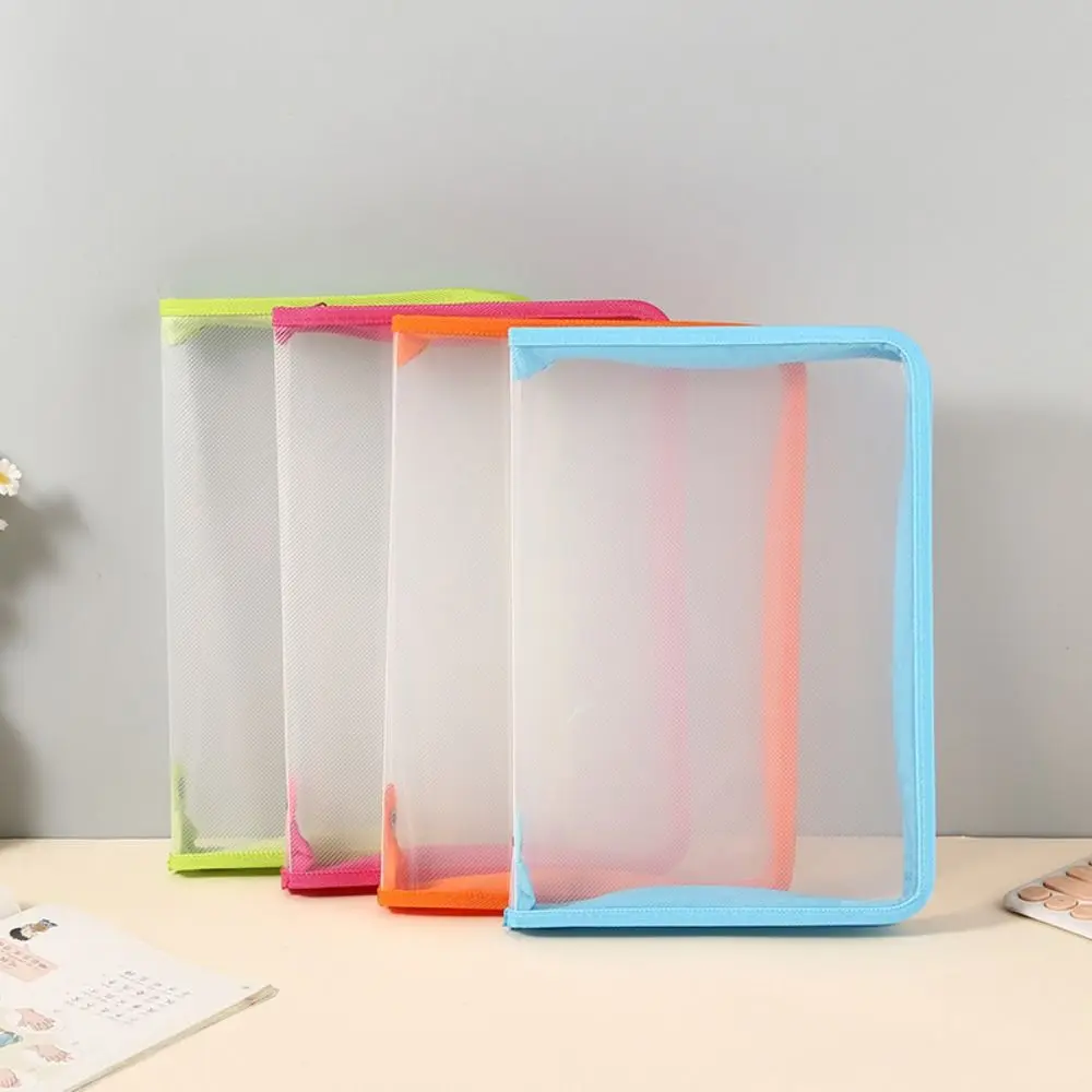 Multifunctional Transparent Zipper Pouch Solid Color PP File Pocket Stationery Storage Large Capacity File Folder Bag