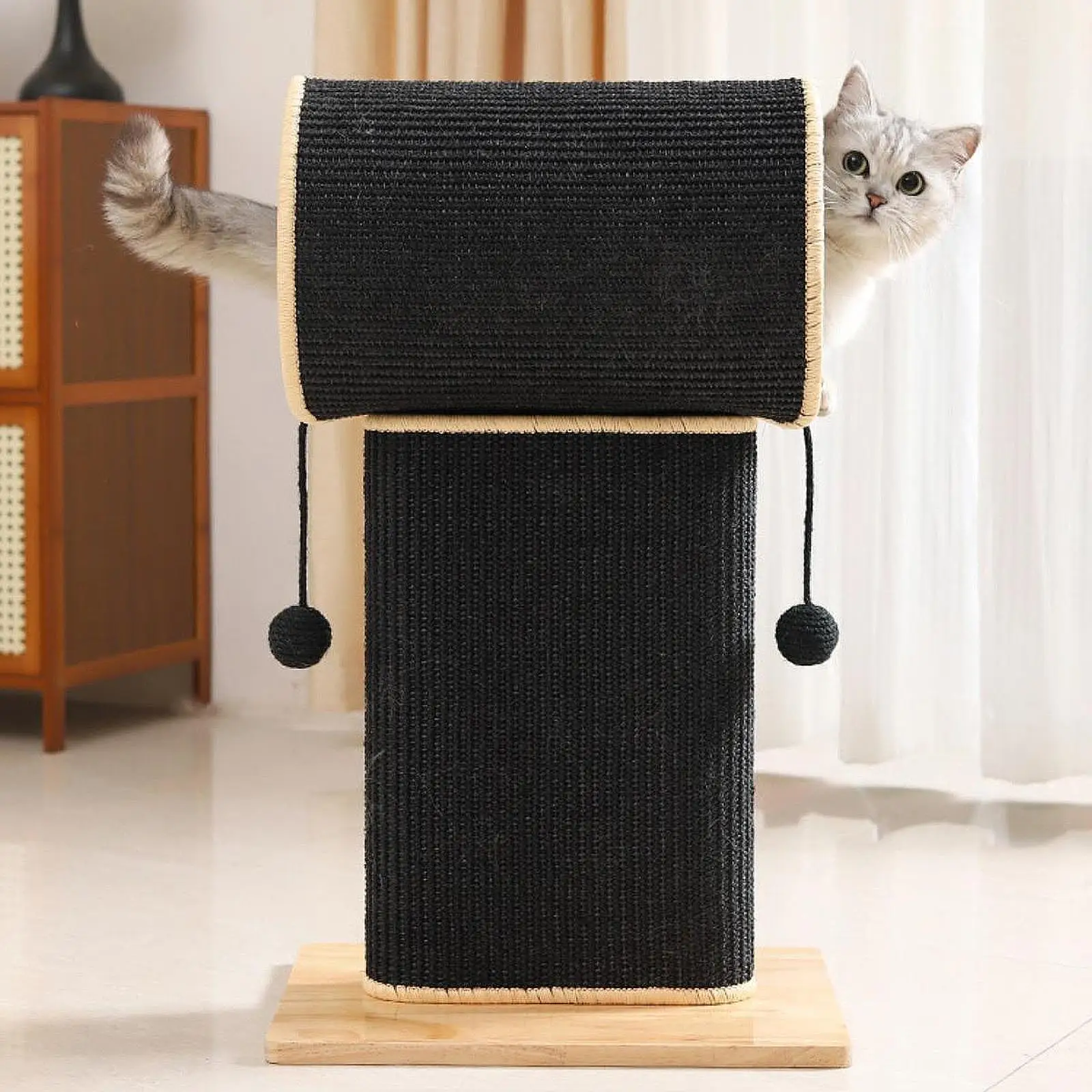 Griffoir pour chat avec tunnel et lit, structure d'escalade, noir, accessoires pour animaux de compagnie, protection des meubles pour chats d'intérieur, pour aiguiser les griffes