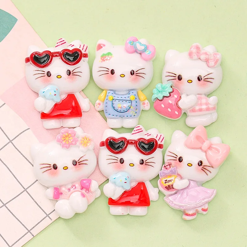 100pcs Kawaii Cartoon Sanrio KT Cat Resin Scrapbook Diy Jewelry Children Gift Hairpin Accessories