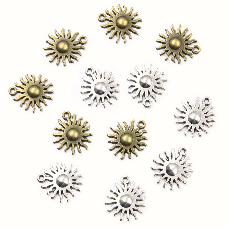 30Pcs 15*17mm 2 Color Wholesale Small Sun Charms Nature Pendants Handmade Decoration Vintage For DIY Jewelry Making Findings