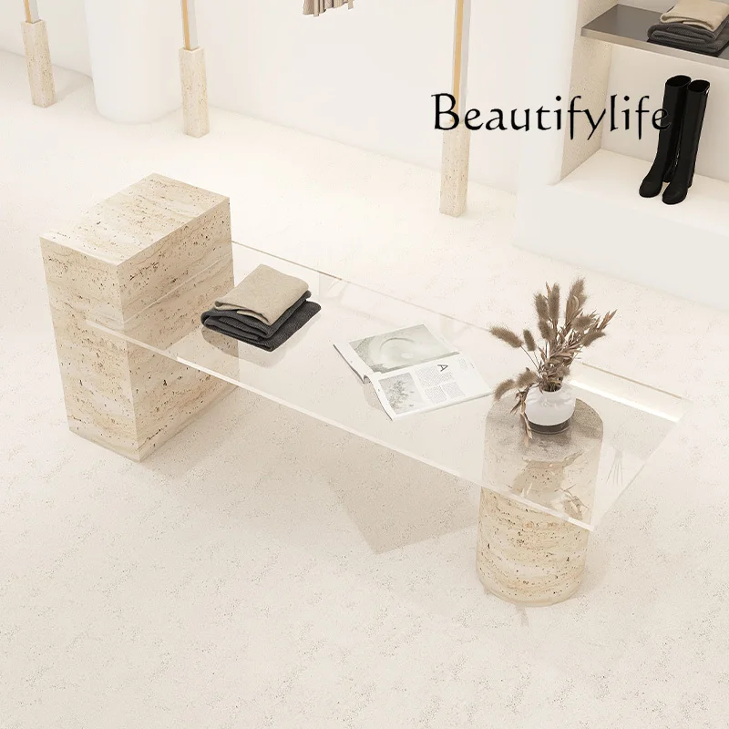 55Clothing store Nakajima table travertine glass flowing water table women's clothing store shoe bag jewelry ornament display
