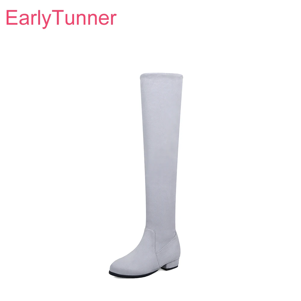 

Совершенно новые зимние черные, желтые женские сапоги до бедра, пикантные женские повседневные туфли на среднем каблуке, большие размеры 10,3, 45, 52