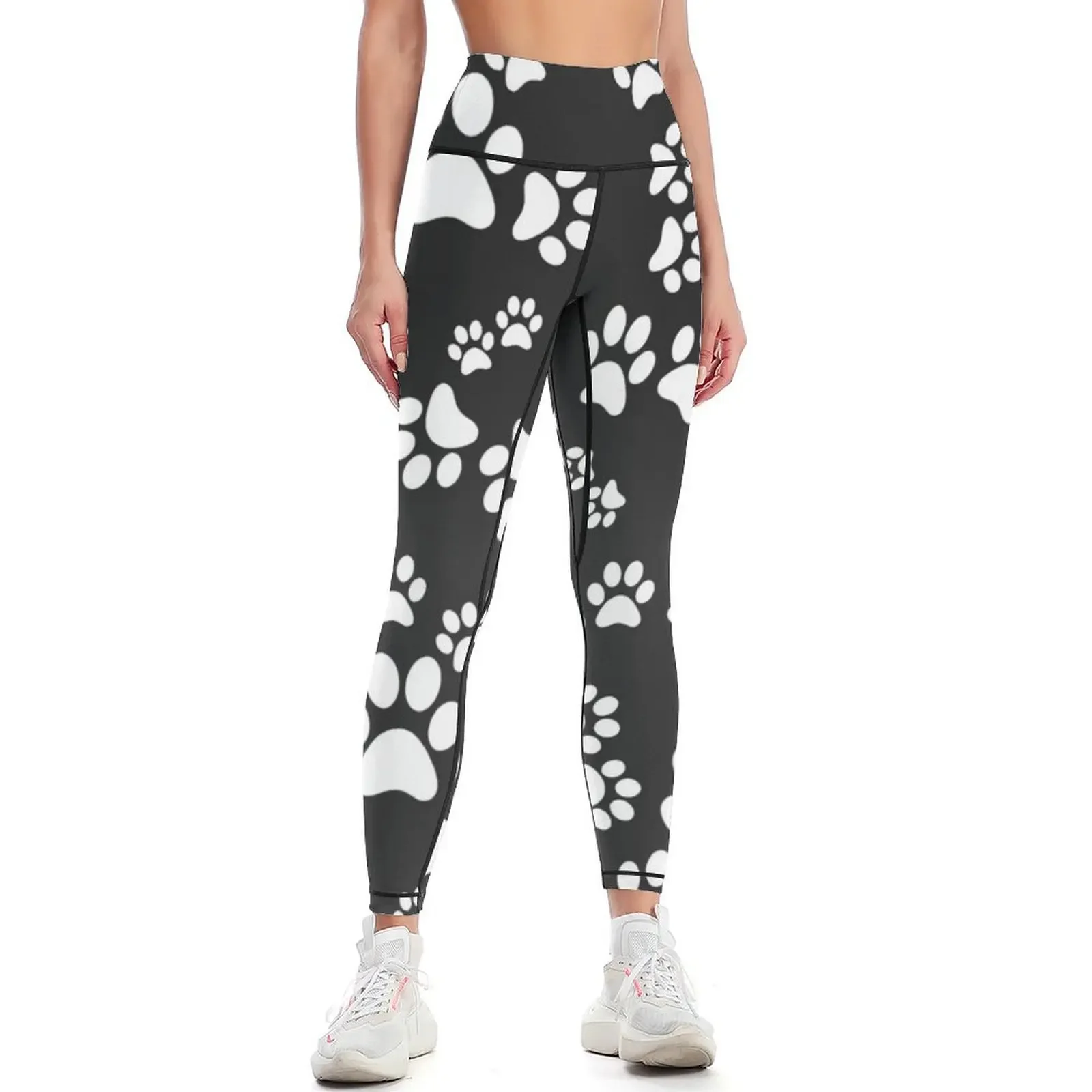 

BLACK PAW PATTERN MONOCHROME CATS DOGS Leggings Women's sports sport set for girls gym's clothing Womens Leggings
