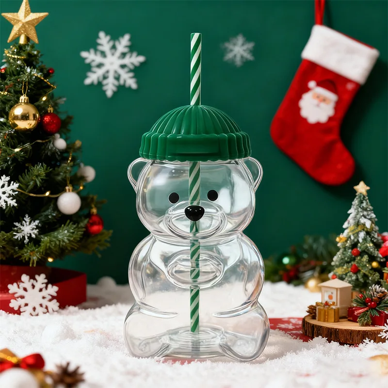 

Adorable Bear-Shaped Glass Cups – 2026 Christmas New Durable Drinkware for All Beverages, Cute Straw Mug for Daily Use