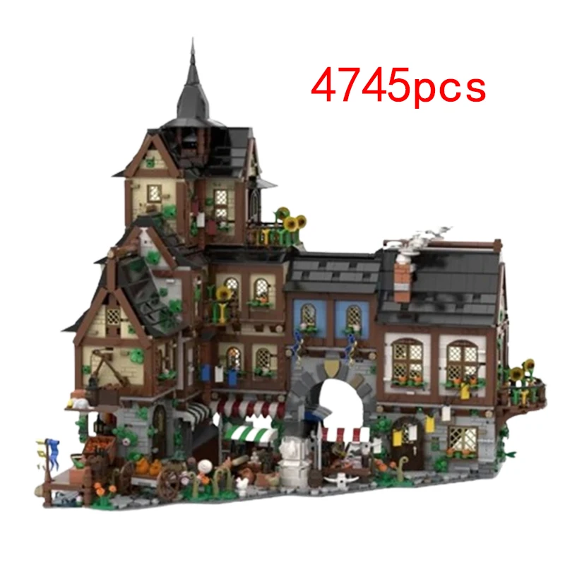 Spot Small Particle Assembly MOC-134085 Medieval Architecture Series Urban Street View House Children's Puzzle Toy DIY Creative