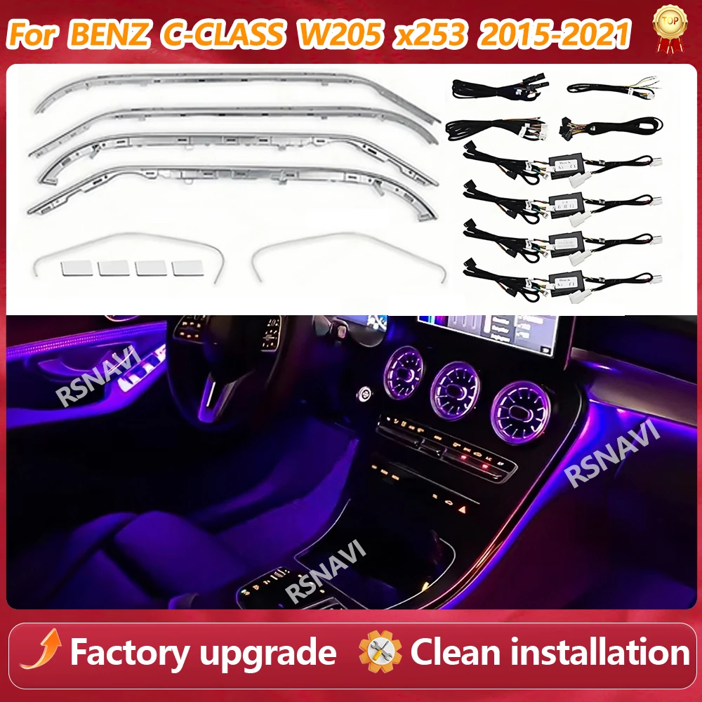 3/64 Farbige Aktive Ambientebeleuchtung für Mercedes Benz C-Klasse W205 GLC X253 2015-2021 Dekorative Licht-Nachrüstung Upgrade