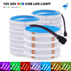 Tira de luces LED RGB COB de alta densidad, cinta Flexible de iluminación lineal, impermeable, para exteriores, 0,5-5M, 12V, 24V, 576LED/M