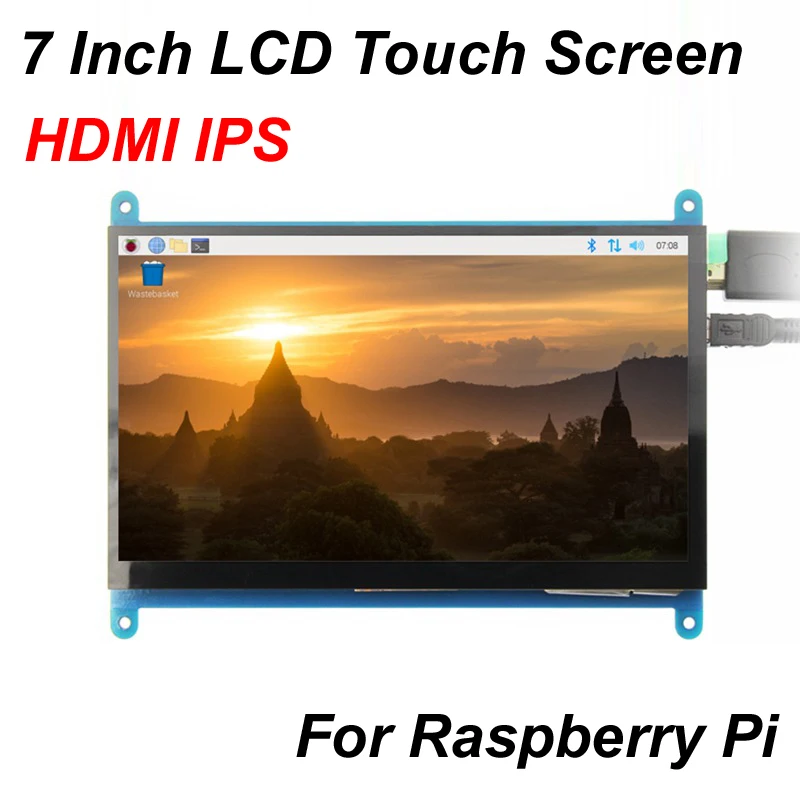 

7-дюймовый 5-точечный емкостный ЖК-сенсорный экран IPS 1024x600 Full HD HDMI игровой монитор для ПК, ноутбука, камеры Raspberry Pi TV