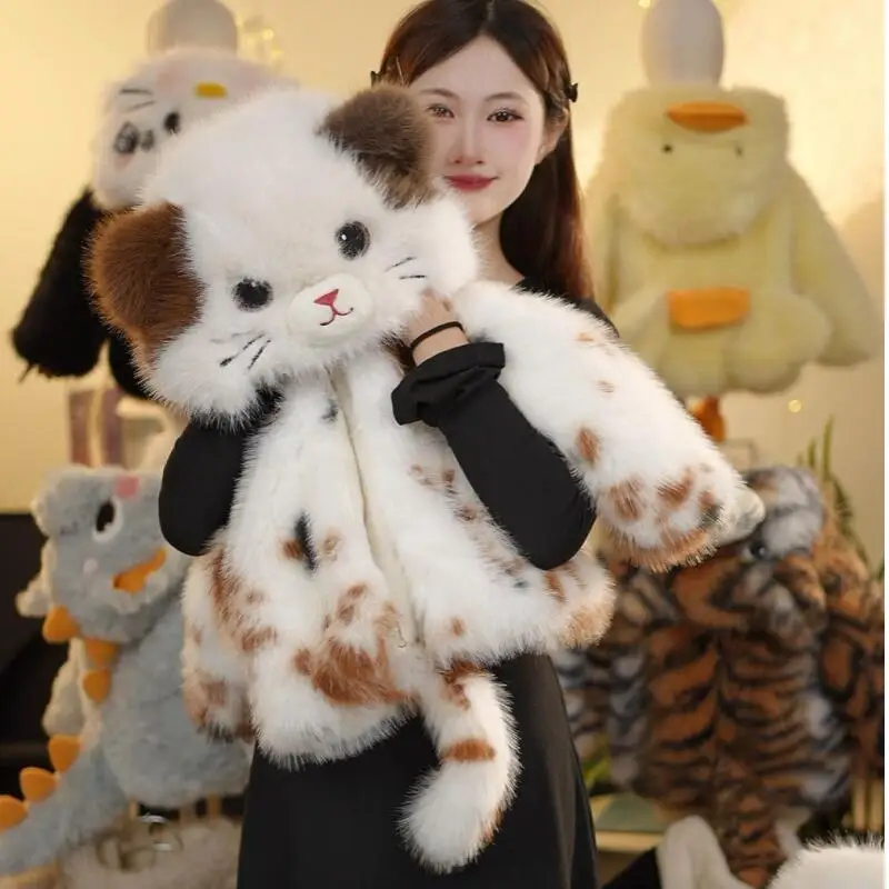 Winter Child Cartoon Cat Eco-Friendly Fur Coat Boy Keep Warm Thicken Cotton-Padded Jacket Girl Cute Hooded Tops Birthday Gift