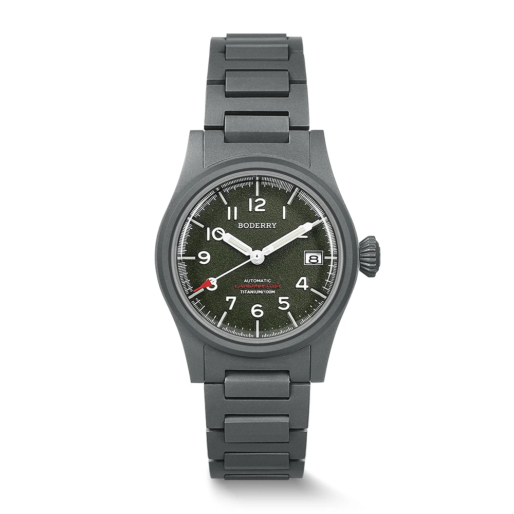 BODERRY Мужские автоматические часы 38 мм Pliot Титановые механические наручные часы для дайвера 100 м Водонепроницаемые купольные сапфировые светящиеся NH35