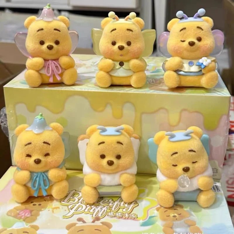 Autêntico disney winnie the pooh borboleta puff série caixa cega boneca colecionável brinquedo na moda presente para meninas caixa surpresa
