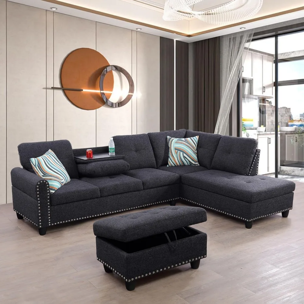 Living room sofa.Modern Linen Sofas Couches for Living Room Furniture Set,L-Shaped Modular Couch Upholstered6Seaters Sectional