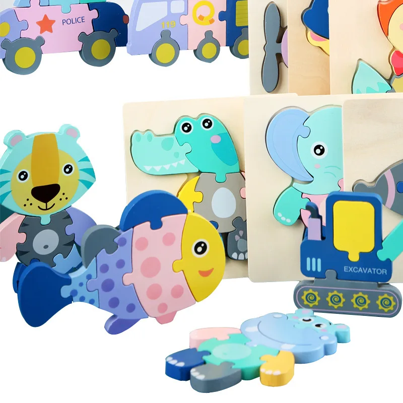 

3D Wooden Puzzle Baby Toys Montessori Cartoon Animals Kids Puzzle Baby Game Jigsaw Puzzle Educational Toys for Babies